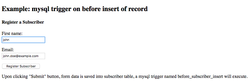 mysql trigger on before insert of a record